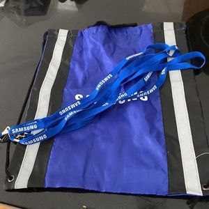 3 Brand New lanyards & 1 string backpack w/ reflective stripes also says Samsung